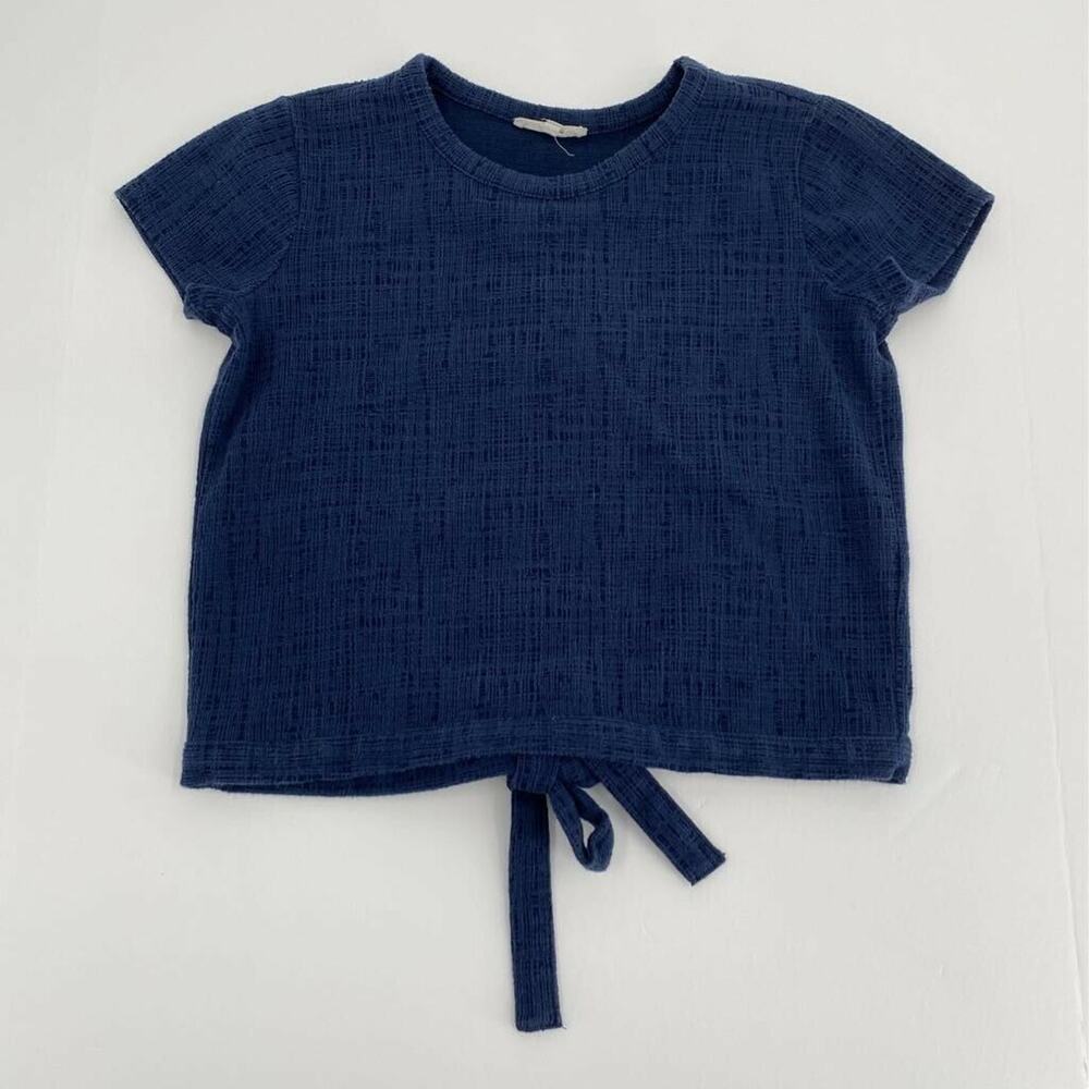 Madewell Womens Verse Crop Top Blue Textured Crossover Tie Back Crew Stretch XXS